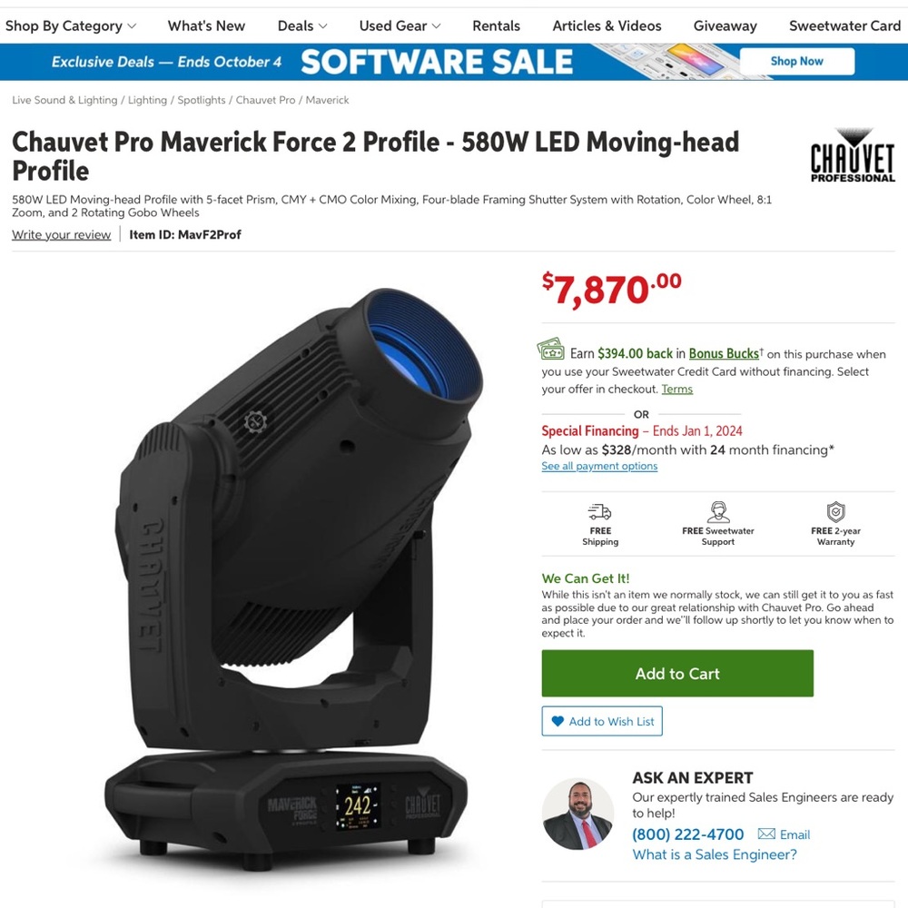 Chauvet Professional Maverick Force S Profile Moving Head Stage Light.